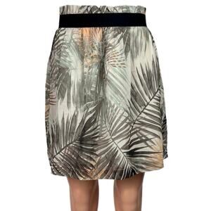 H&M Green Gray Palm Tropical Print Elastic Waist Pull On Mini A Line Skirt Sz 6
